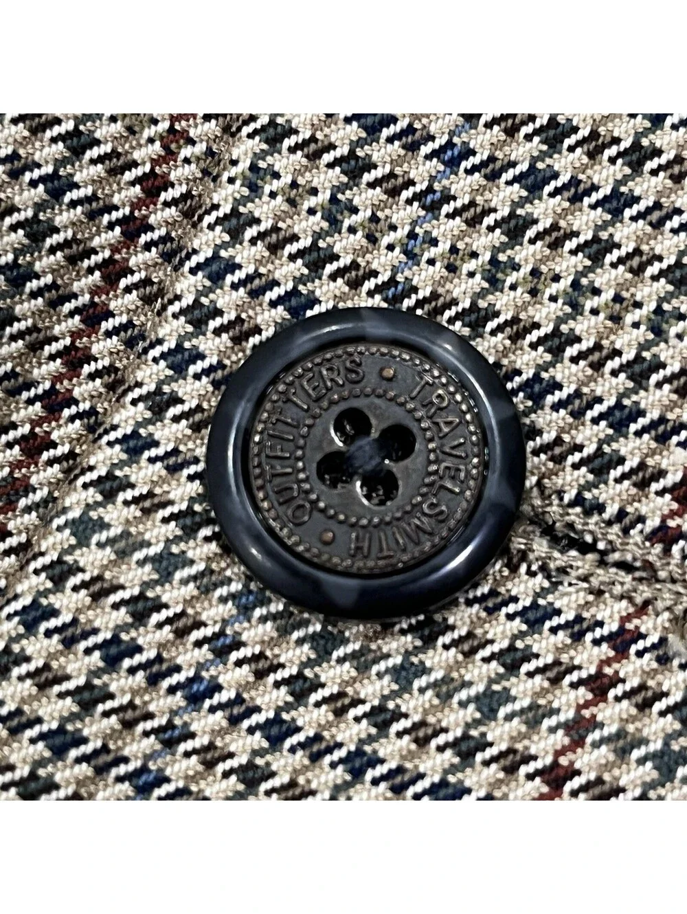 TravelSmith Beige Houndstooth Blazer 48R Men’s Sport Coat Classic Silk Wool Prep